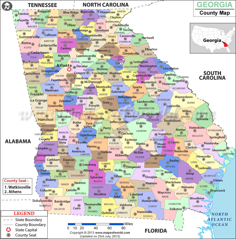 Printable Georgia County Map